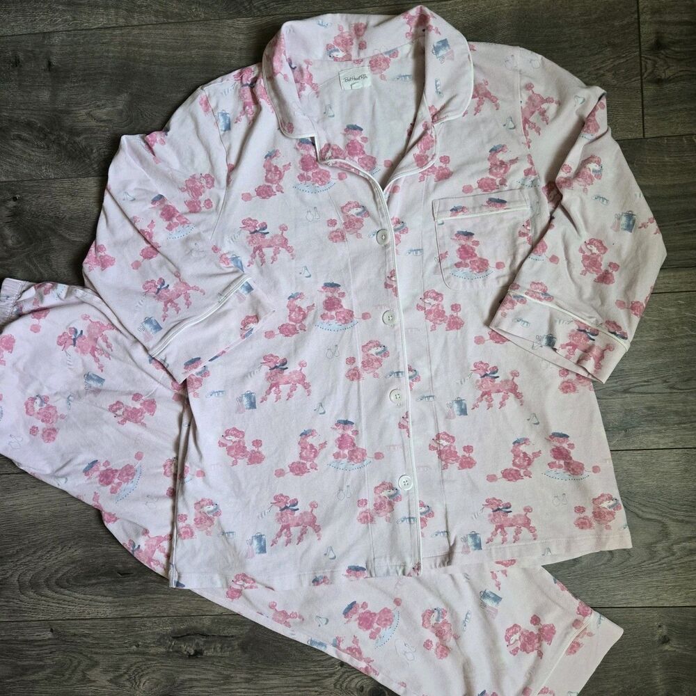 BedHead Pajamas Womens Large L Pink Poodle Stretch Organic Cotton 2pc PJ Set